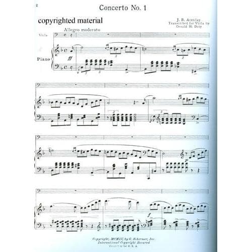 Accolay, JB - Concerto No 1 in a minor for Viola and Piano - Schirmer Edition - Image 2
