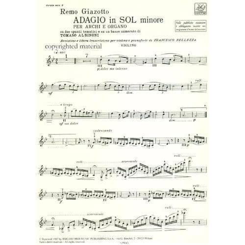 Albinoni, Tomoso - Adagio in g minor for Violin and Piano - Arranged by R Giazotto - Schirmer Edition - Image 2