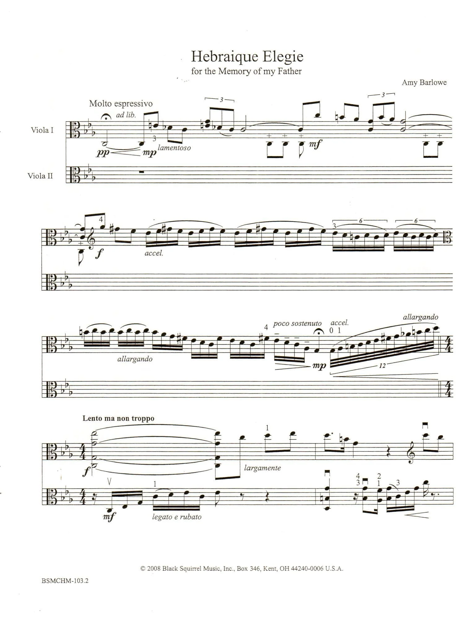 Barlowe, Amy - Hebraique Elegie for Two Violas - Black Squirrel Publication - Image 2