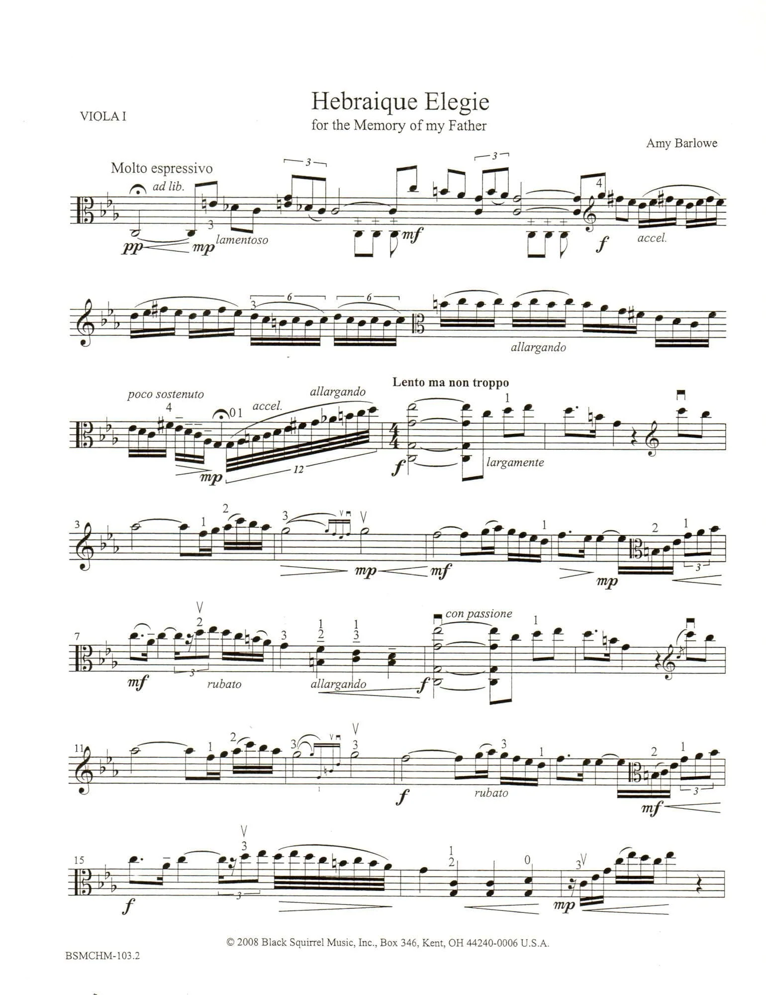 Barlowe, Amy - Hebraique Elegie for Two Violas - Black Squirrel Publication - Image 3