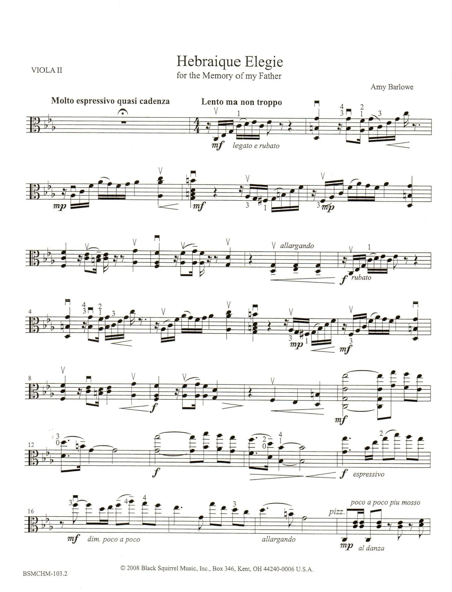 Barlowe, Amy - Hebraique Elegie for Two Violas - Black Squirrel Publication - Image 4