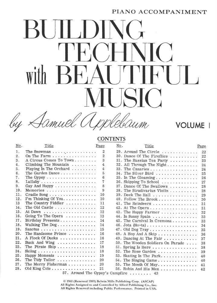 Applebaum, Samuel - Building Technique With Beautiful Music - Book 1 for Piano Accompaniment - Belwin/Mills Publication - Image 2