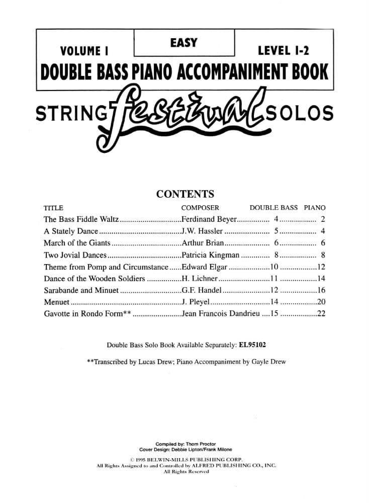 Applebaum, Samuel - String Festival Solos - Volume 1 Piano Accompaniment for Double Bass - Belwin/Mills Publication - Image 2