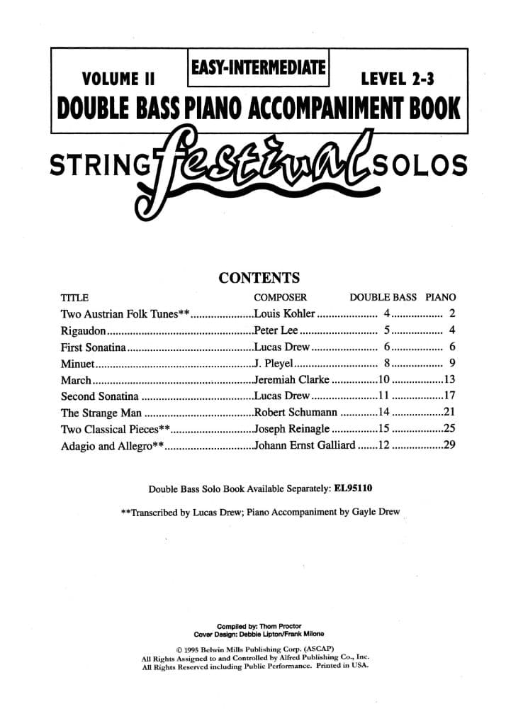 Applebaum, Samuel - String Festival Solos - Volume 2 Piano Accompaniment for Double Bass - Belwin/Mills Publication - Image 2