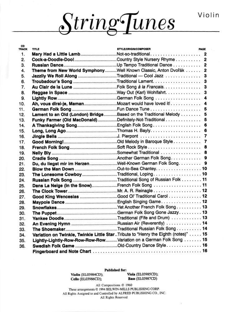 Applebaum, Samuel - String Tunes: A Very Beginning Solo (or Unison) Songbook for Violin with CD - Belwin/Mills Publication - Image 2