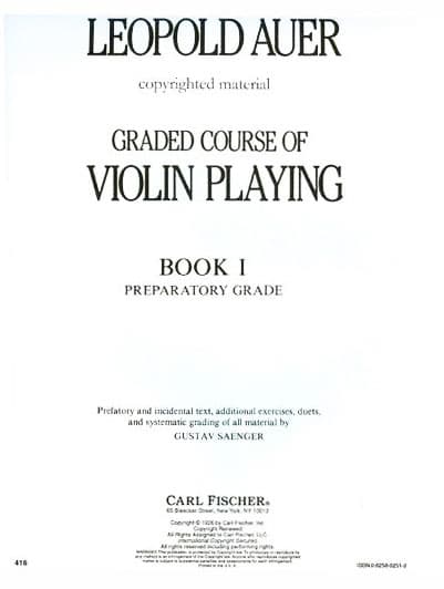 Auer, Leopold - Graded Course of Violin Playing - Book 1 for Violin - edited by Saenger - Fischer Edition - Image 2