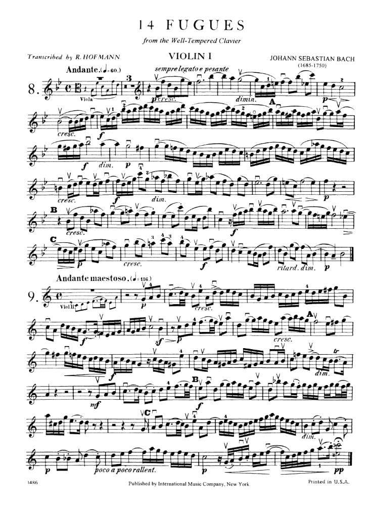 Bach, JS - 14 Fugues from Well-Tempered Clavier Volume 2 for Two Violins, Viola and Cello - Arranged by Hofmann - International Edition - Image 2