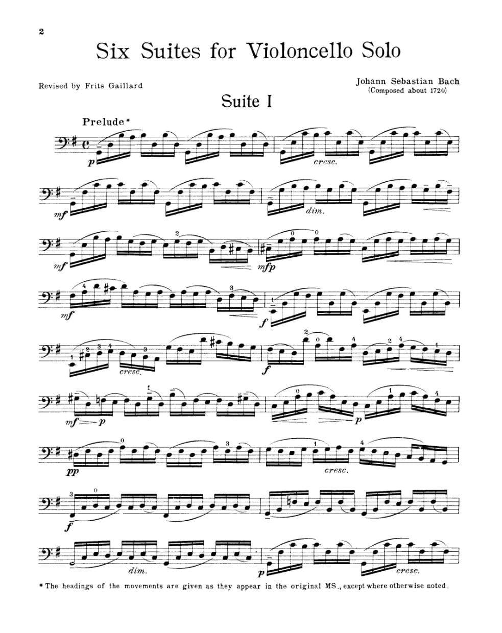 Bach, JS - 6 Suites BWV 1007 1012 for Cello - Arranged by Gaillard - Schirmer Edition - Image 2