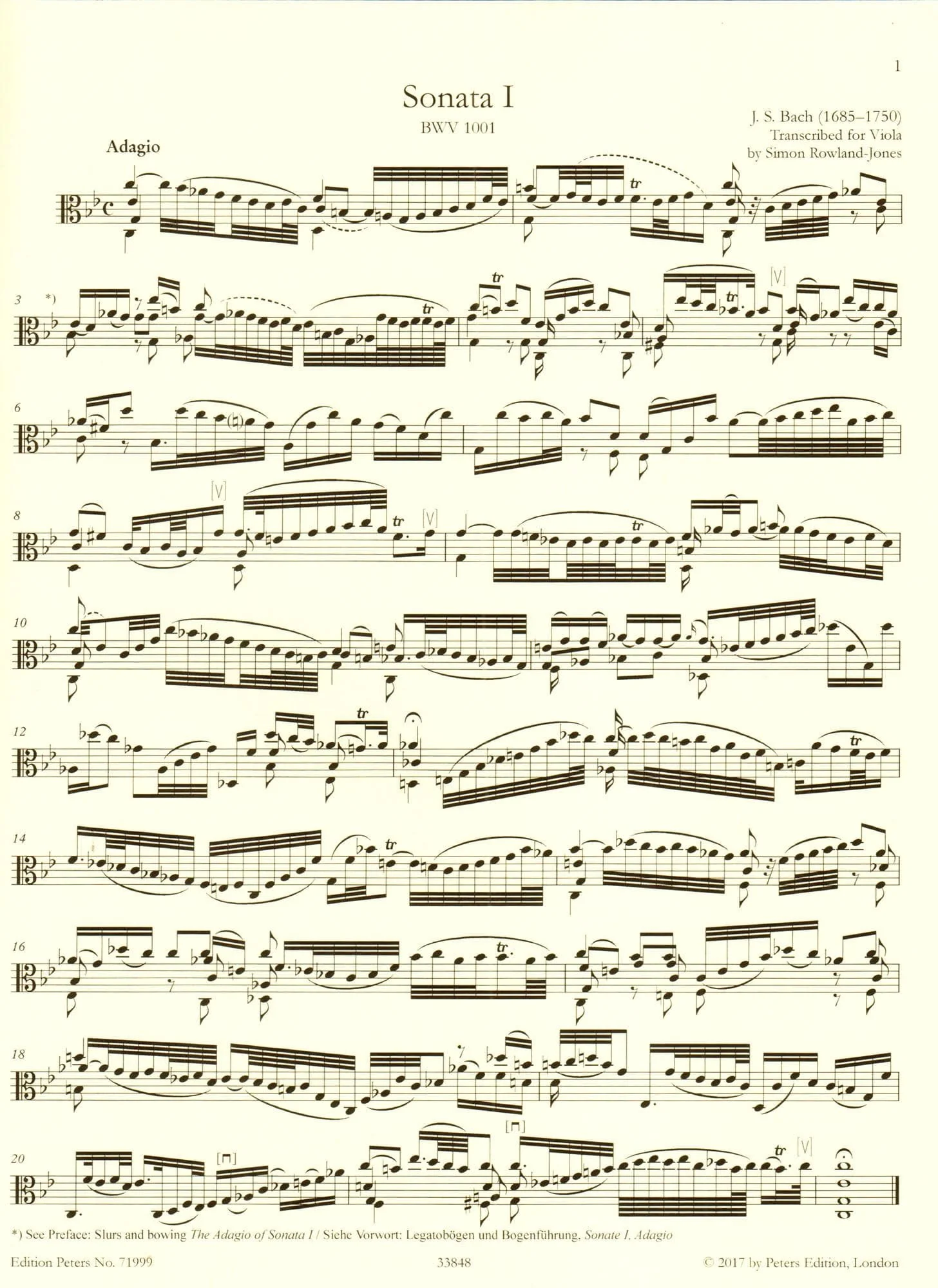 Bach, JS - 6 Sonatas and Partitas, BWV 1001-1006 - Solo Viola - edited by Simon Rowland-Jones - Edition Peters - Image 3