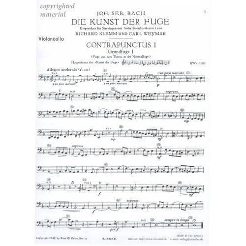 Bach, JS - Art of The Fugue BWV 1080 - Set of Parts - Arranged by Klemm-Weymar - Fischer Edition - Image 5