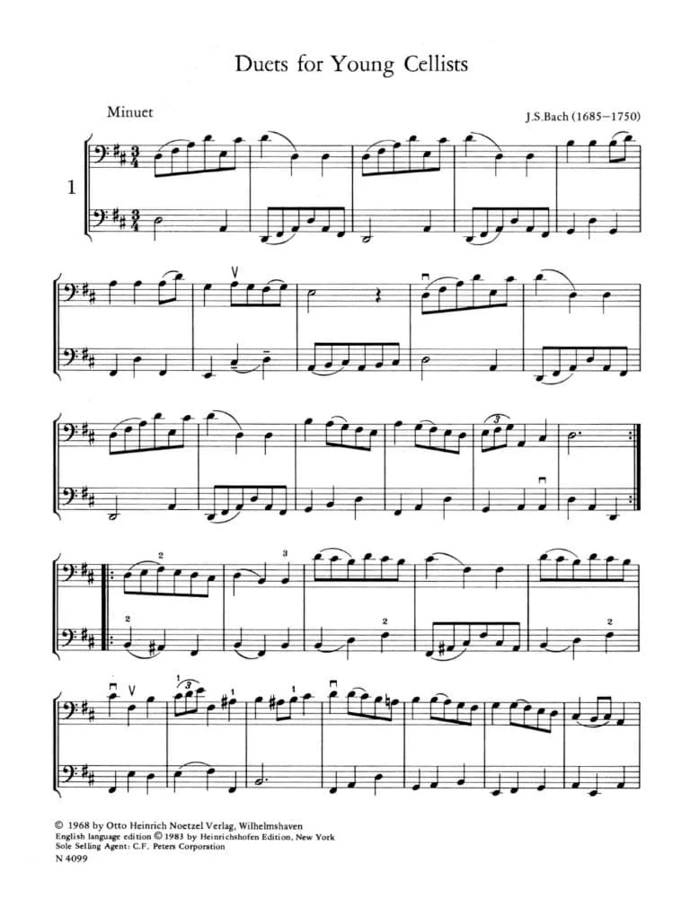 Bach, JS - Duets For Young Cellists for Two Cellos - Arranged by Wolerts - Otto Heinrich Noetzel Verlag Edition - Image 2