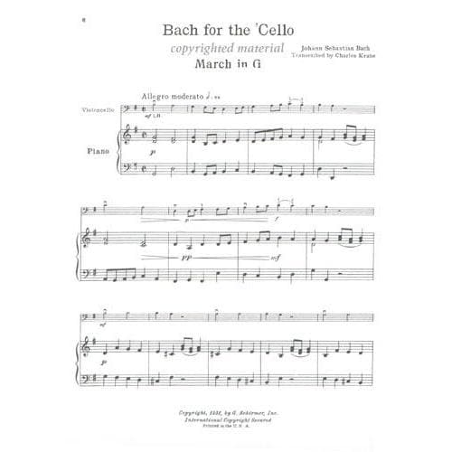 Bach For The Cello: Ten Pieces in the First Position - Book for Cello and Piano - Transcribed by Krane - Schirmer Edition - Image 3
