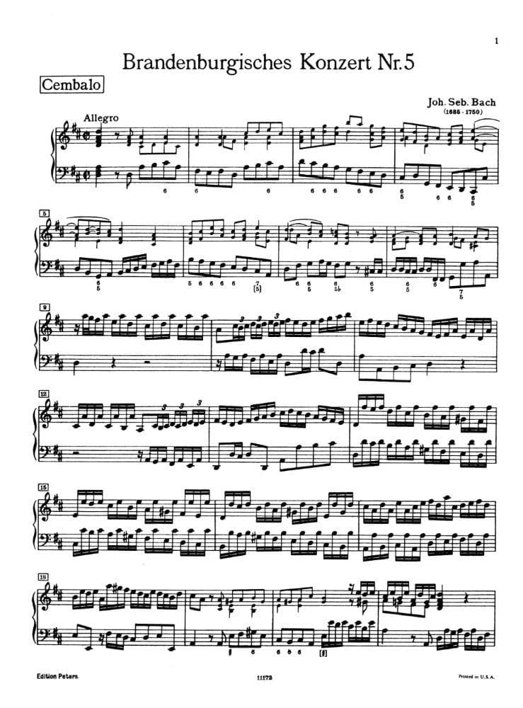 Bach, JS - Brandenburg Concerto No. 5, BWV 1050 - Piano Part - Peters Edition - Image 2