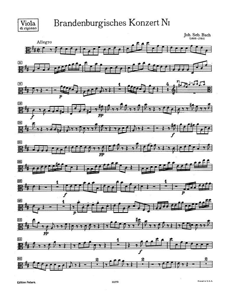 Bach, JS - Brandenburg Concerto No. 5, BWV 1050 - Viola Part - Peters Edition