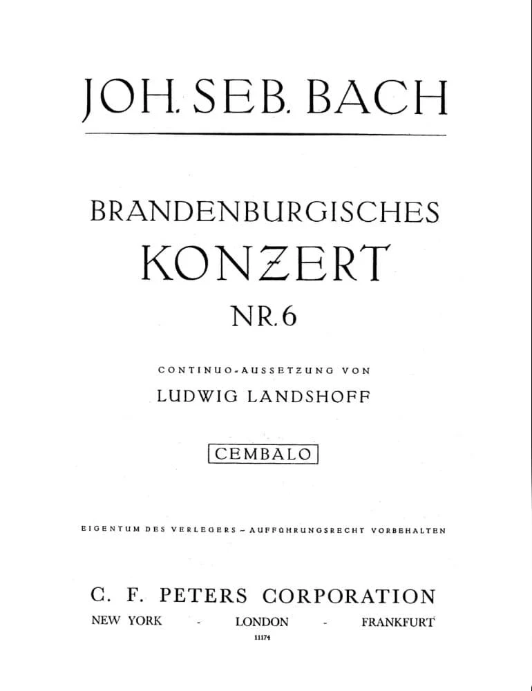 Bach, JS - Brandenburg Concerto No 6 BWV 1051 for Piano - Peters Edition