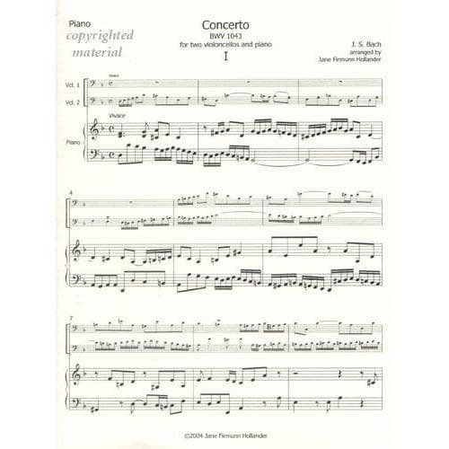 Bach, JS - Double Concerto in d minor, BWV 1043 - Two Cellos and Piano - arranged by Jane Firmunn Hollander - The Elegant Cello Edition - Image 2