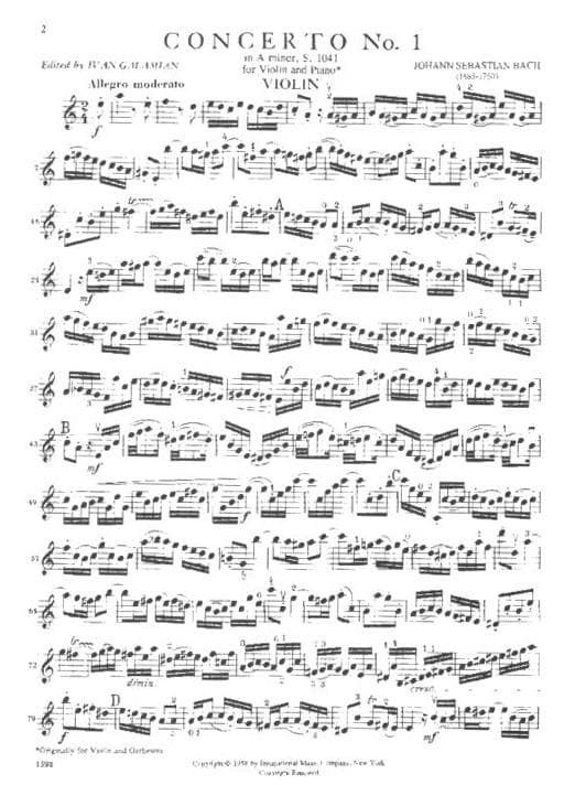 Bach, JS - Violin Concerto No 1 in A Minor, BWV 1041 - Violin and Piano - edited by Ivan Galamian - International Music Company - Image 2