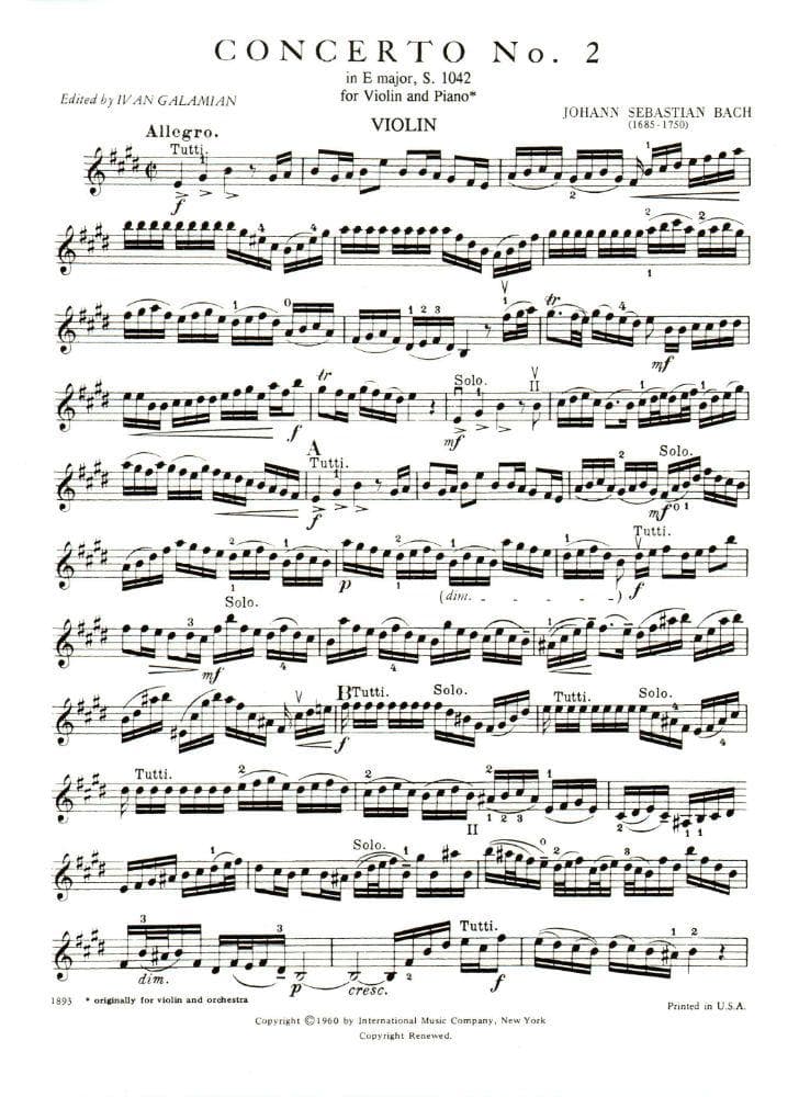 Bach, JS - Concerto No 2 in E Major BWV 1042 for Violin and Piano - Arranged by Galamian - International Edition - Image 2