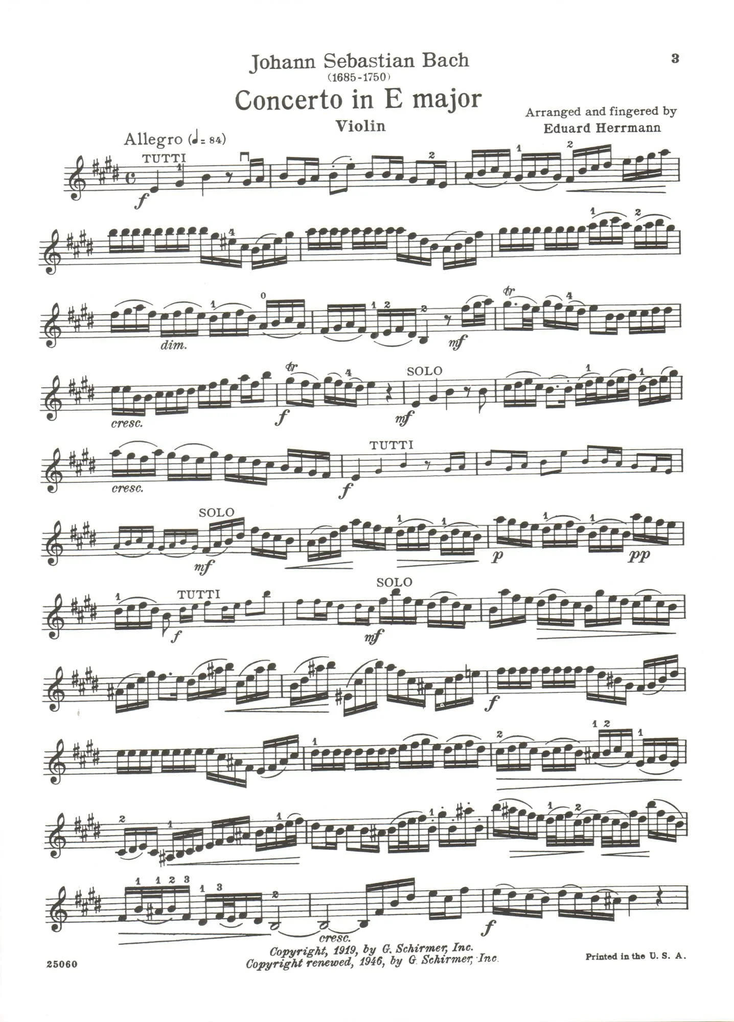 Bach, JS - Violin Concerto No 2 in E Major, BWV 1042 - Violin and Piano - edited by Herrmann - Schirmer - Image 2