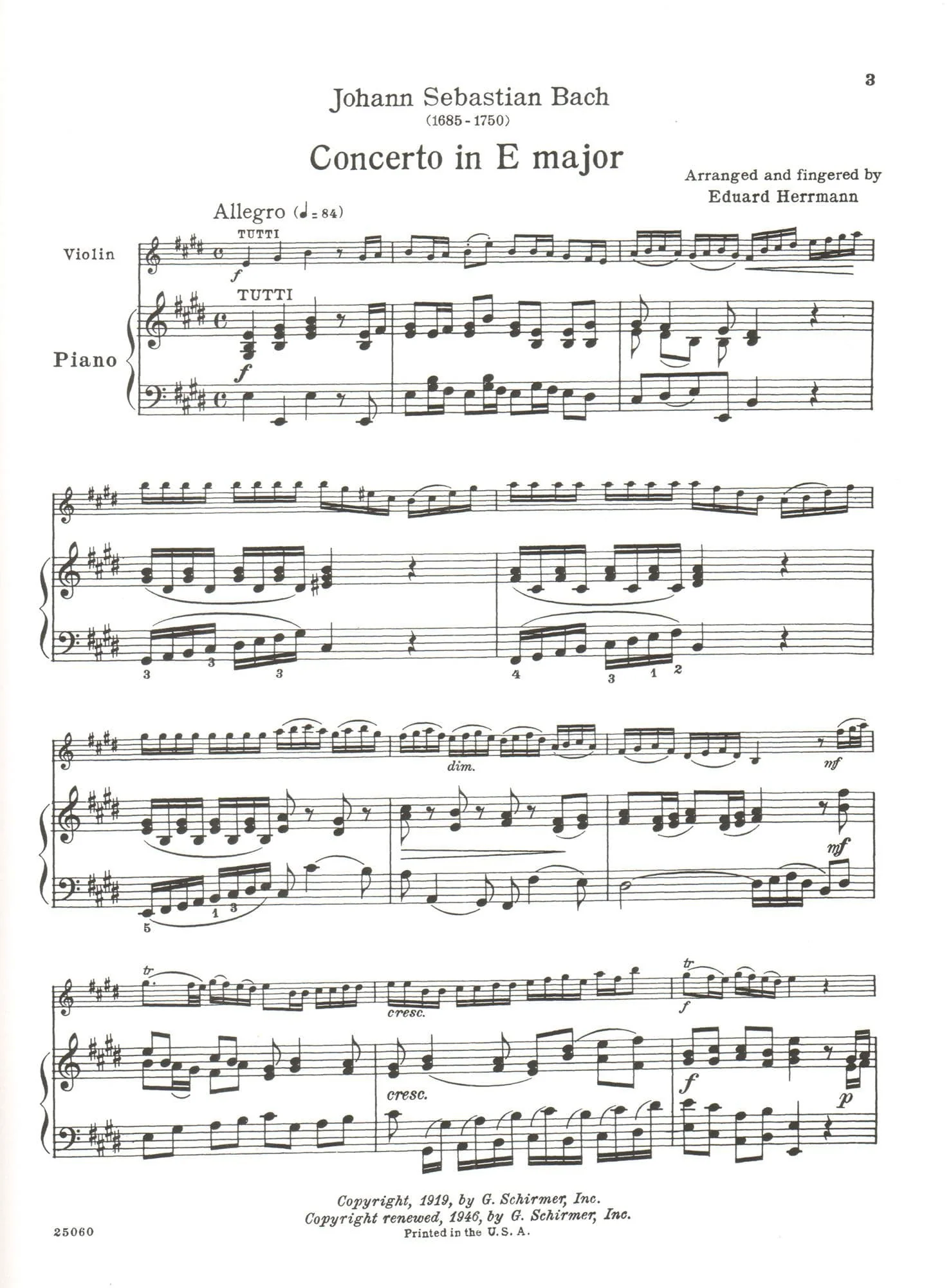 Bach, JS - Violin Concerto No 2 in E Major, BWV 1042 - Violin and Piano - edited by Herrmann - Schirmer - Image 3