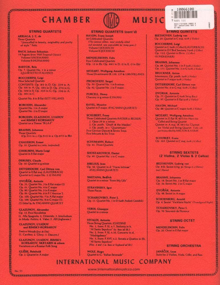 Bach, JS - 15 Three Part Inventions BWV 787801 for Two Violins and Cello - Arranged by Hofmann - International Edition - Image 3