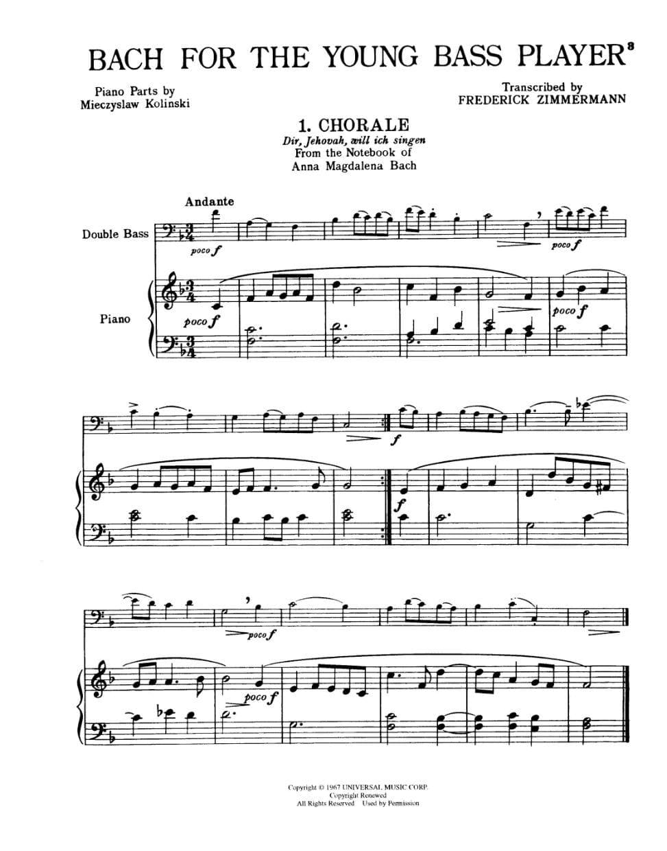 Bach for the Young Bass Player - Arranged by Zimmermann - Belwin/Mills Publication - Image 3