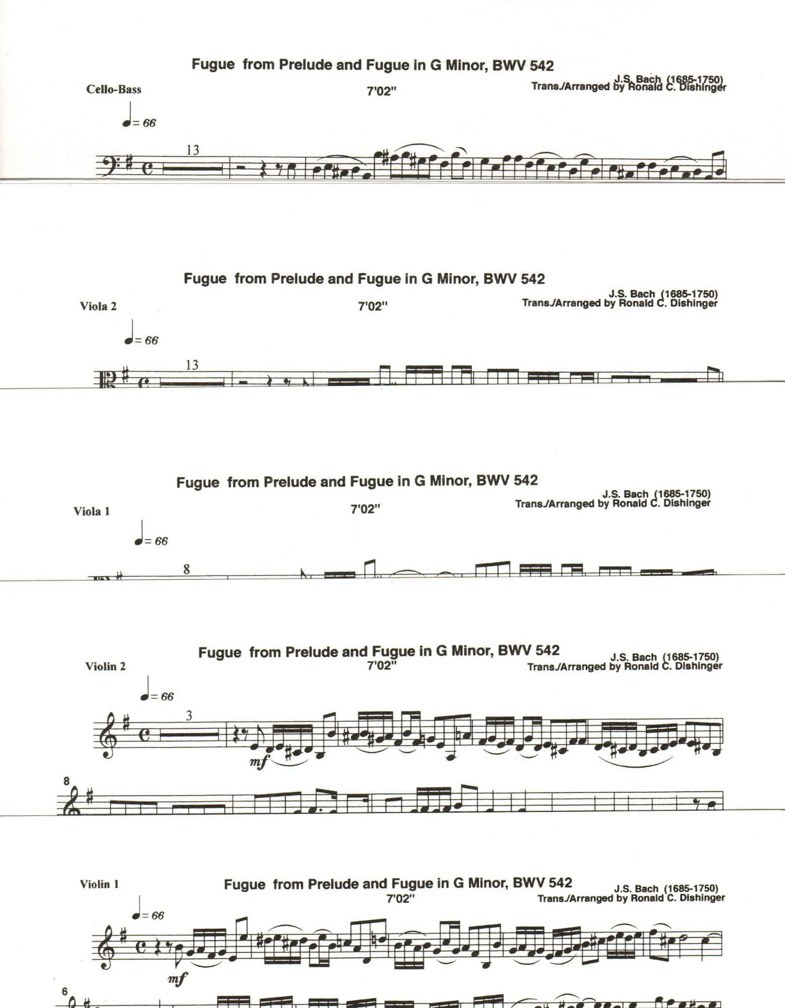 Bach, J.S. - Fugue and Prelude and Fugue (BWV 542) - for String Quintet - arranged by Dishinger - Medici Music Press - Image 3