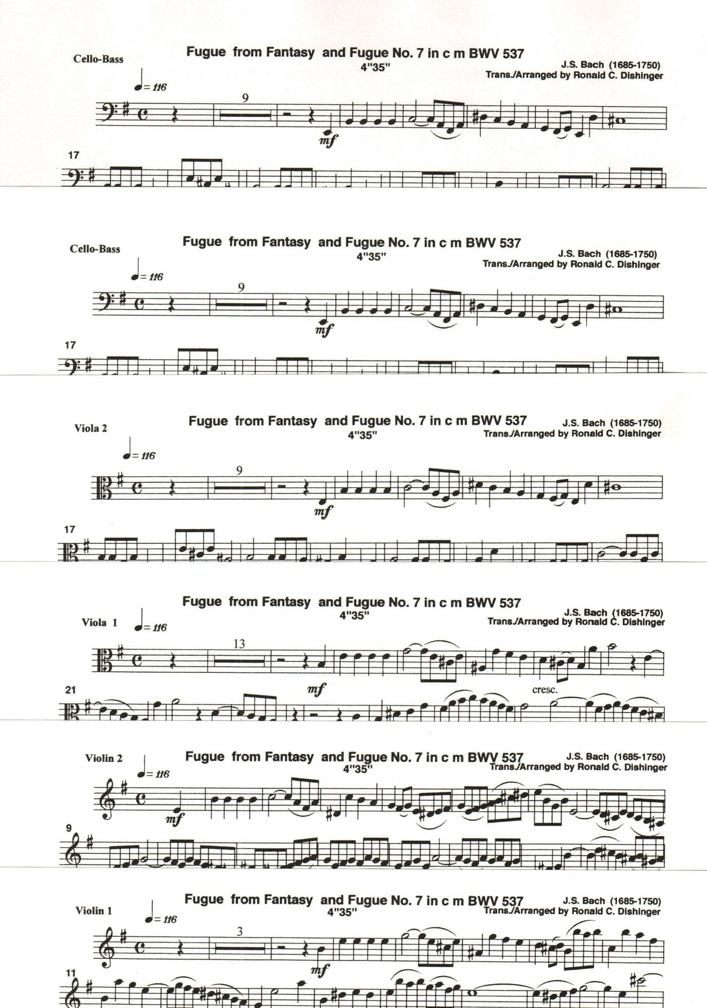 Bach, J.S. - Fugue from Fantasy and Fugue No. 7 (BWV 537) - for String Quintet - arranged by Dishinger - Medici Music Press - Image 3