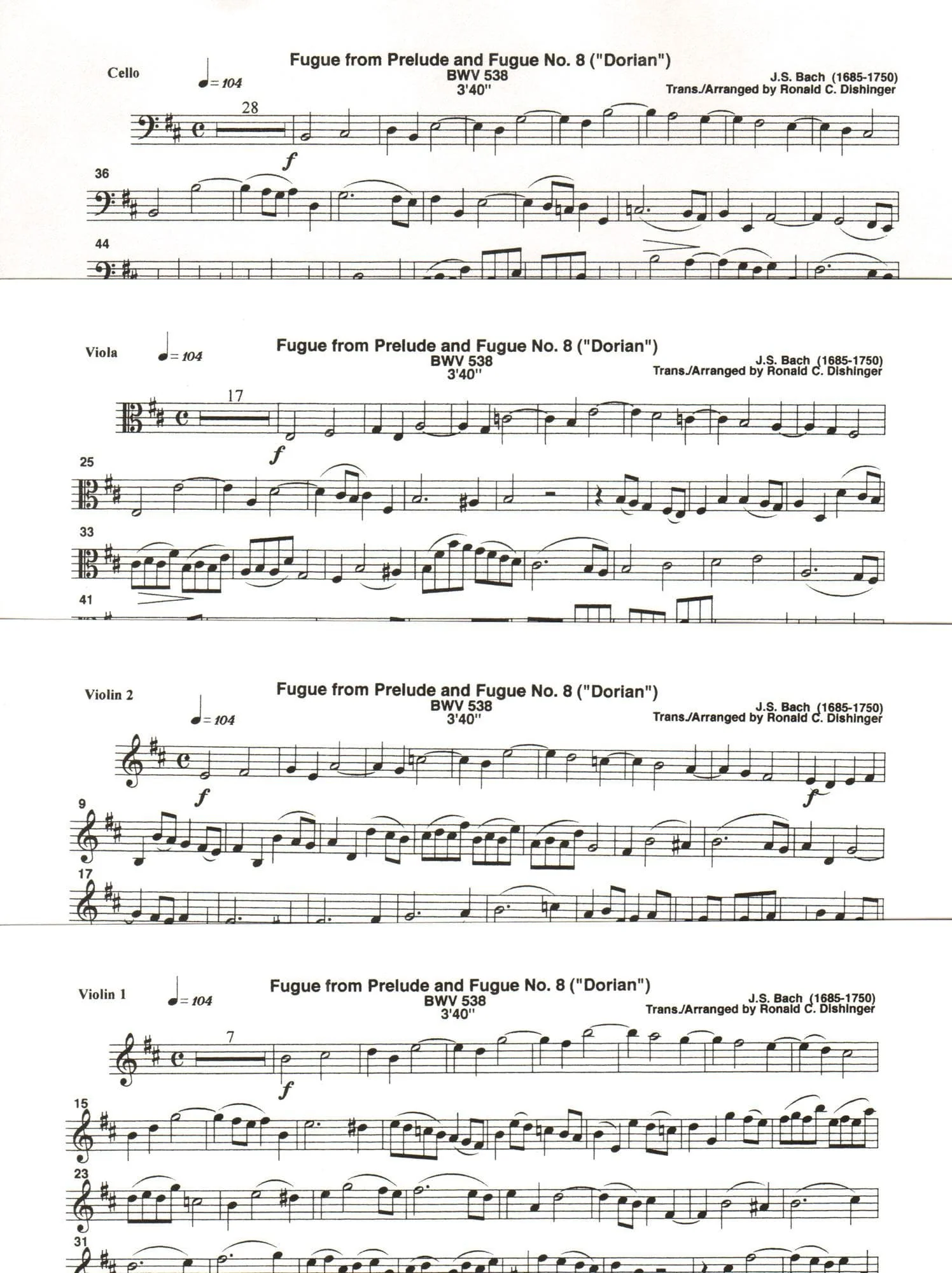 Bach, J.S. - Fugue from Prelude and Fugue (Dorian), BWV 538 - for String Quartet - arranged by Dishinger - Medici Music Press - Image 3