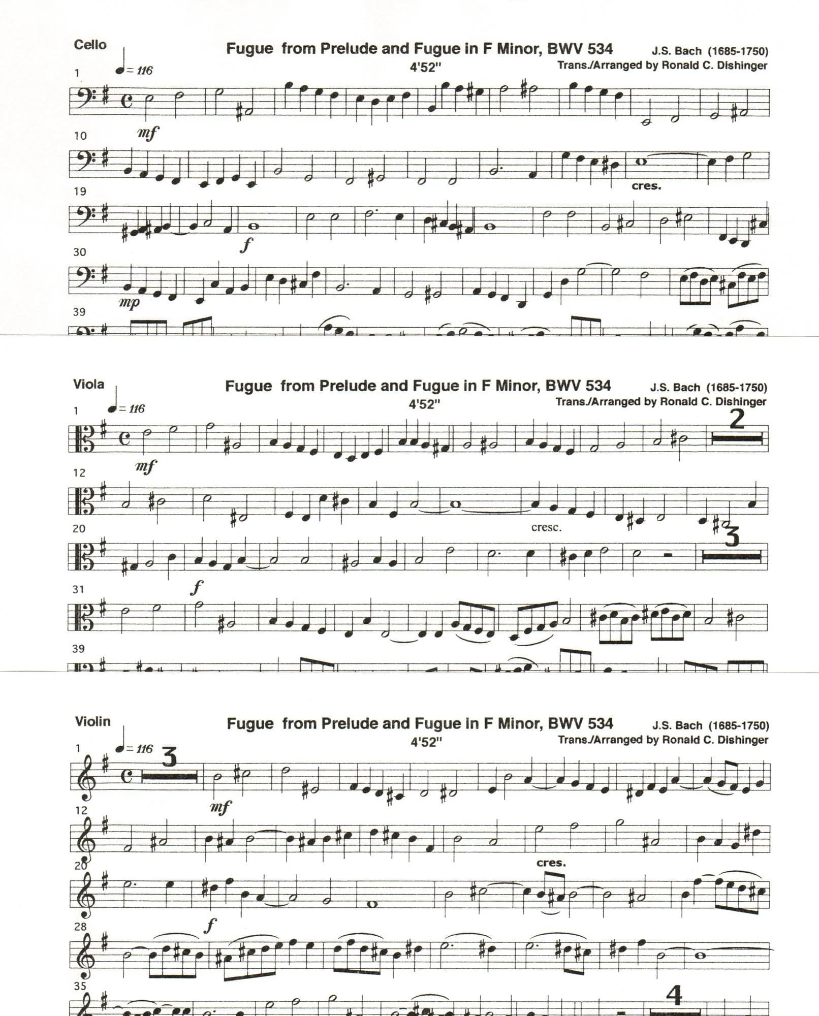 Bach, J.S. - Fugue from Prelude and Fugue (BWV 534) - for String Trio - arranged by Dishinger - Medici Music Press - Image 3