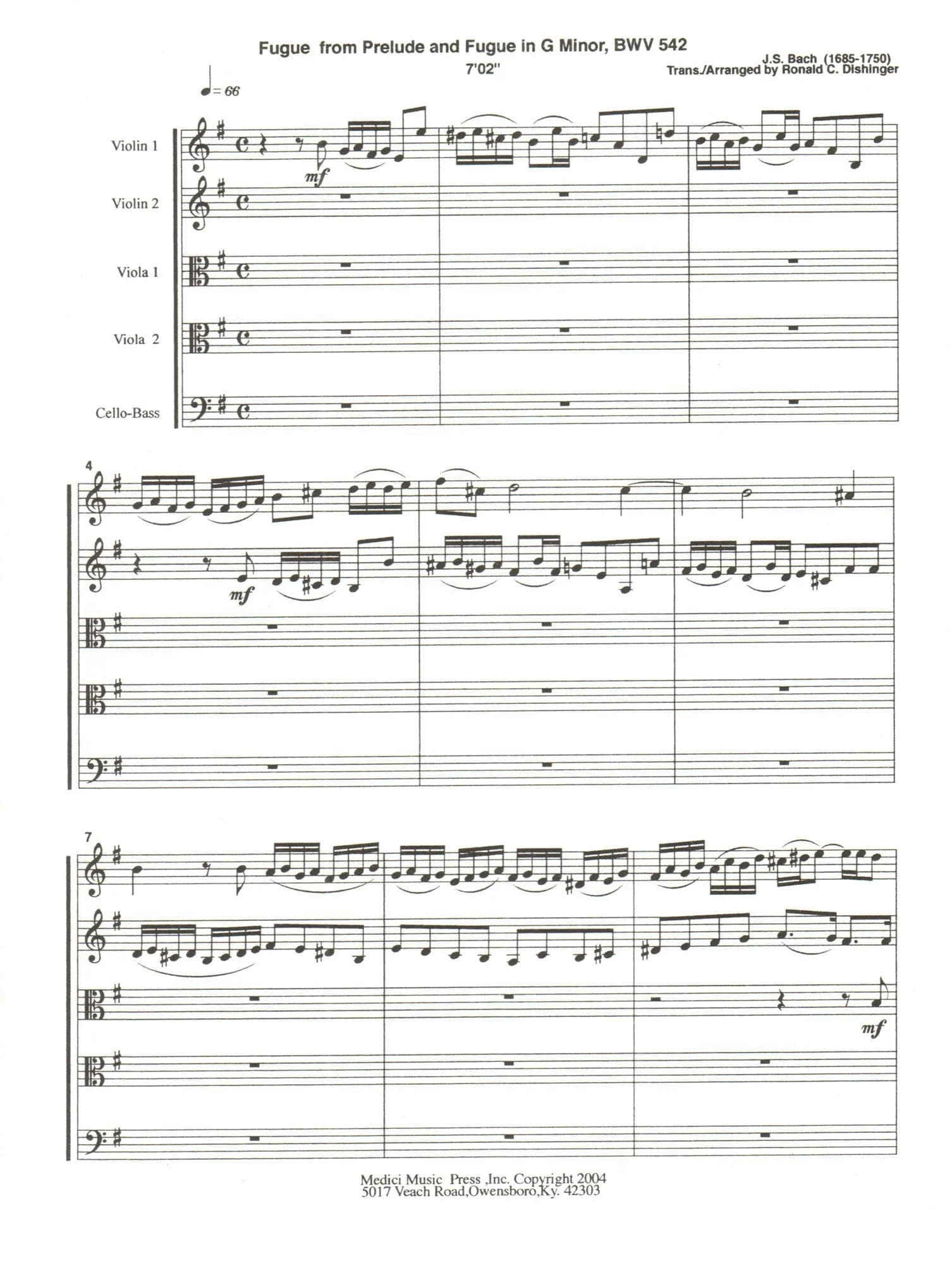 Bach, J.S. - Fugue from Prelude and Fugue (BWV 542) - for String Orchestra - arranged by Dishinger - Medici Music Press - Image 2