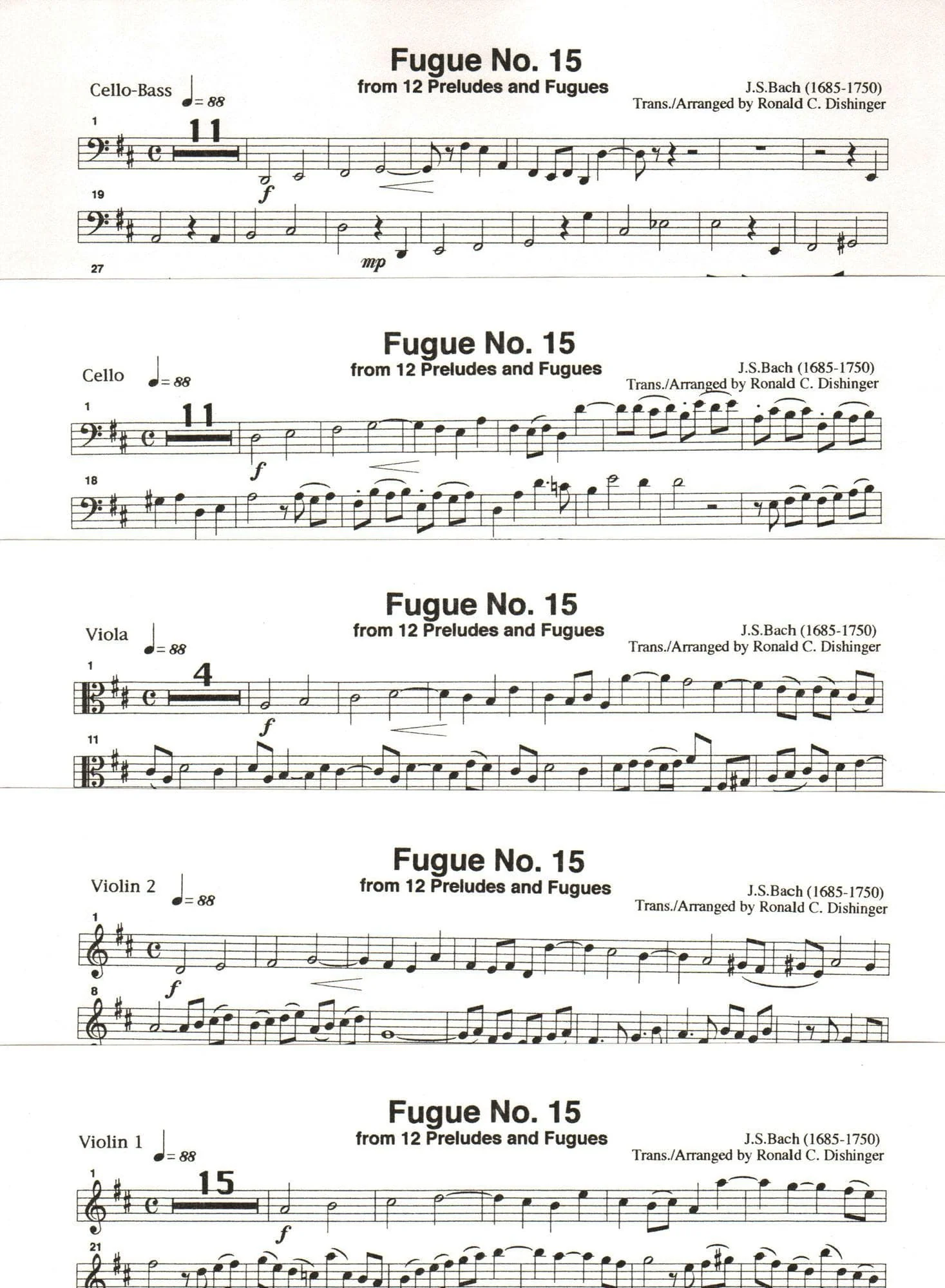 Bach, J.S. - Fugue No. 15 from 12 Preludes and Fugues - for String Quintet or Orchestra - arranged by Dishinger - Medici Music Press - Image 3