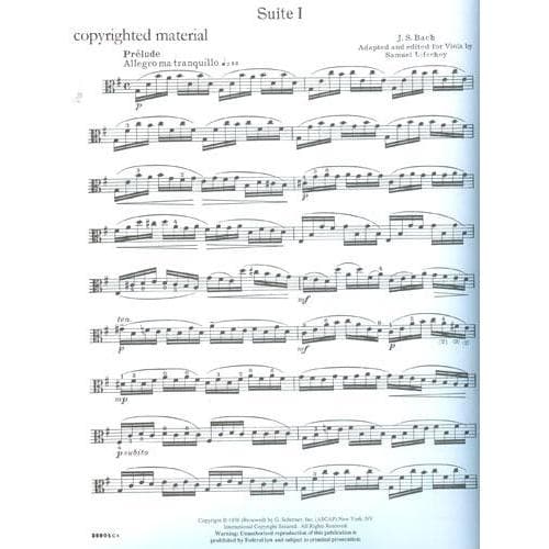 Bach, JS - 6 Suites, BWV 1007-1012 - Viola solo - arranged by Samuel Lifschey - G Schirmer Edition - Image 3