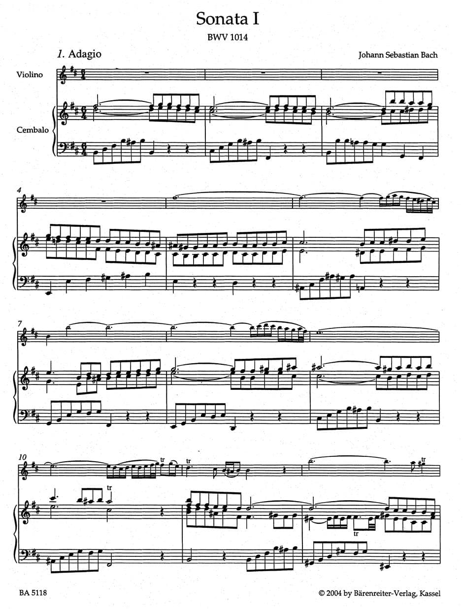 Bach, JS - 6 Sonatas for Violin and Piano, BWV 1014-1019, Volume 1 - for Violin and Piano - edited by Wollny and Manze - Barenreiter Verlag URTEXT Edition - Image 2