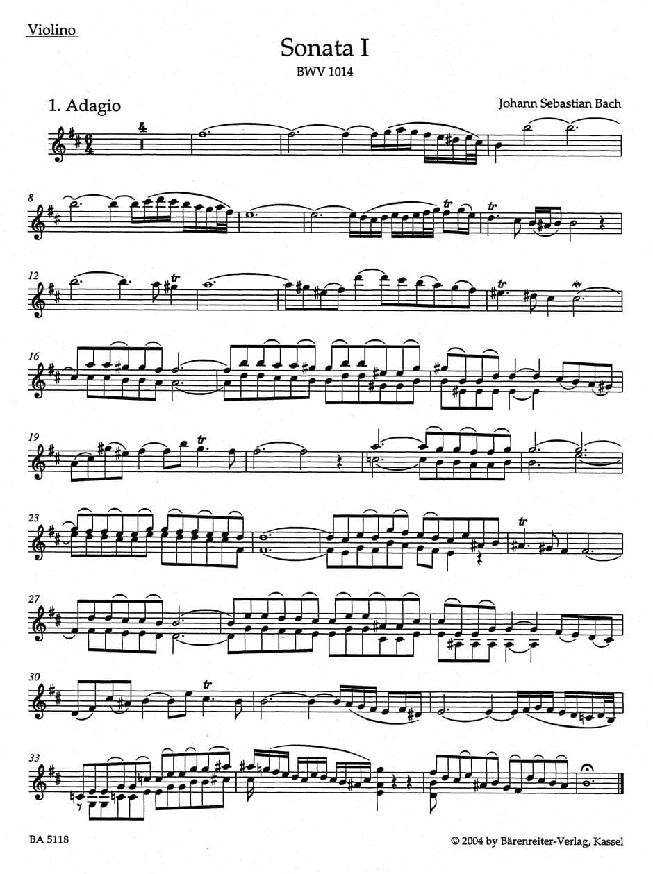 Bach, JS - 6 Sonatas for Violin and Piano, BWV 1014-1019, Volume 1 - for Violin and Piano - edited by Wollny and Manze - Barenreiter Verlag URTEXT Edition - Image 3