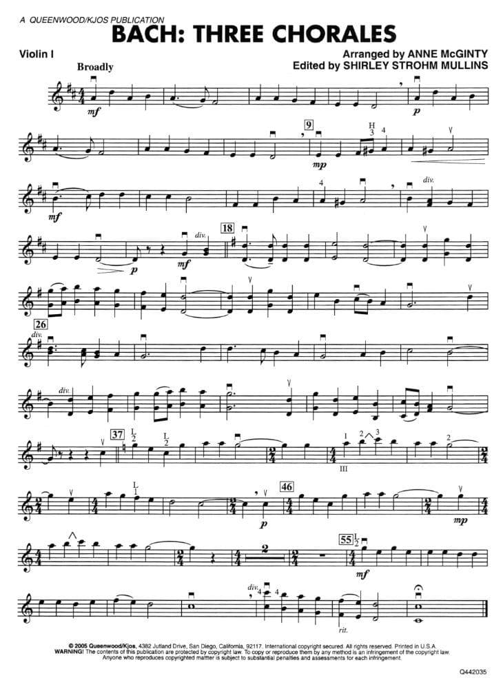 Bach, JS - 3 Chorales - Arranged by McGinty-Mullins - Kjos Publication - Image 2