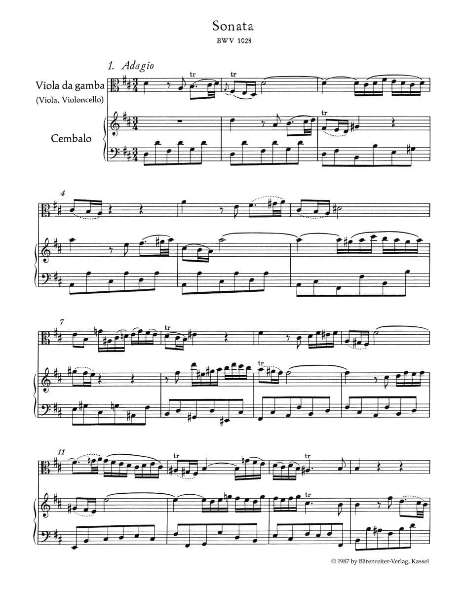 Bach, JS - 3 Viola da Gamba Sonatas BWV 1027 1029 for Viola and Piano - Arranged by Eppstein - Barenreiter Verlag URTEXT Edition - Image 3