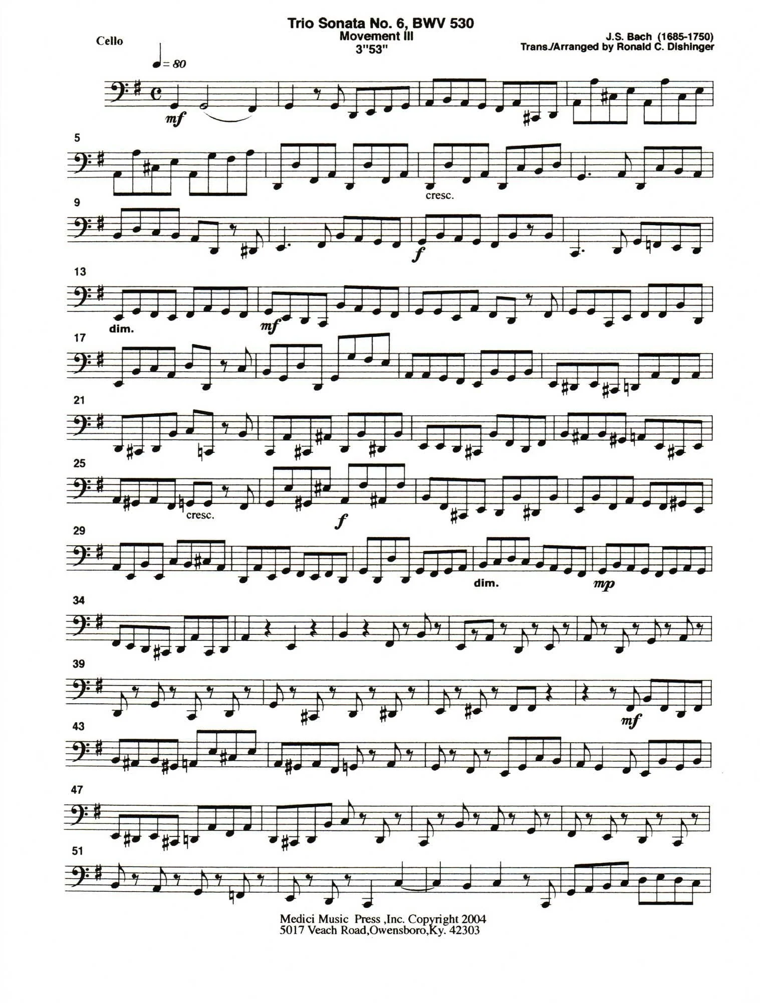 Bach, J.S. - Trio Sonata No. 6, Mvt. III, from BWV 530 - for String Quintet or Orchestra - transcribed by Dishinger - Medici Music Press - Image 6