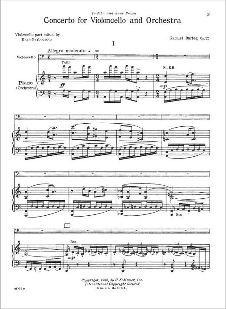 Barber, Samuel - Concerto Op 22 for Cello and Piano - Schirmer Edition - Image 2