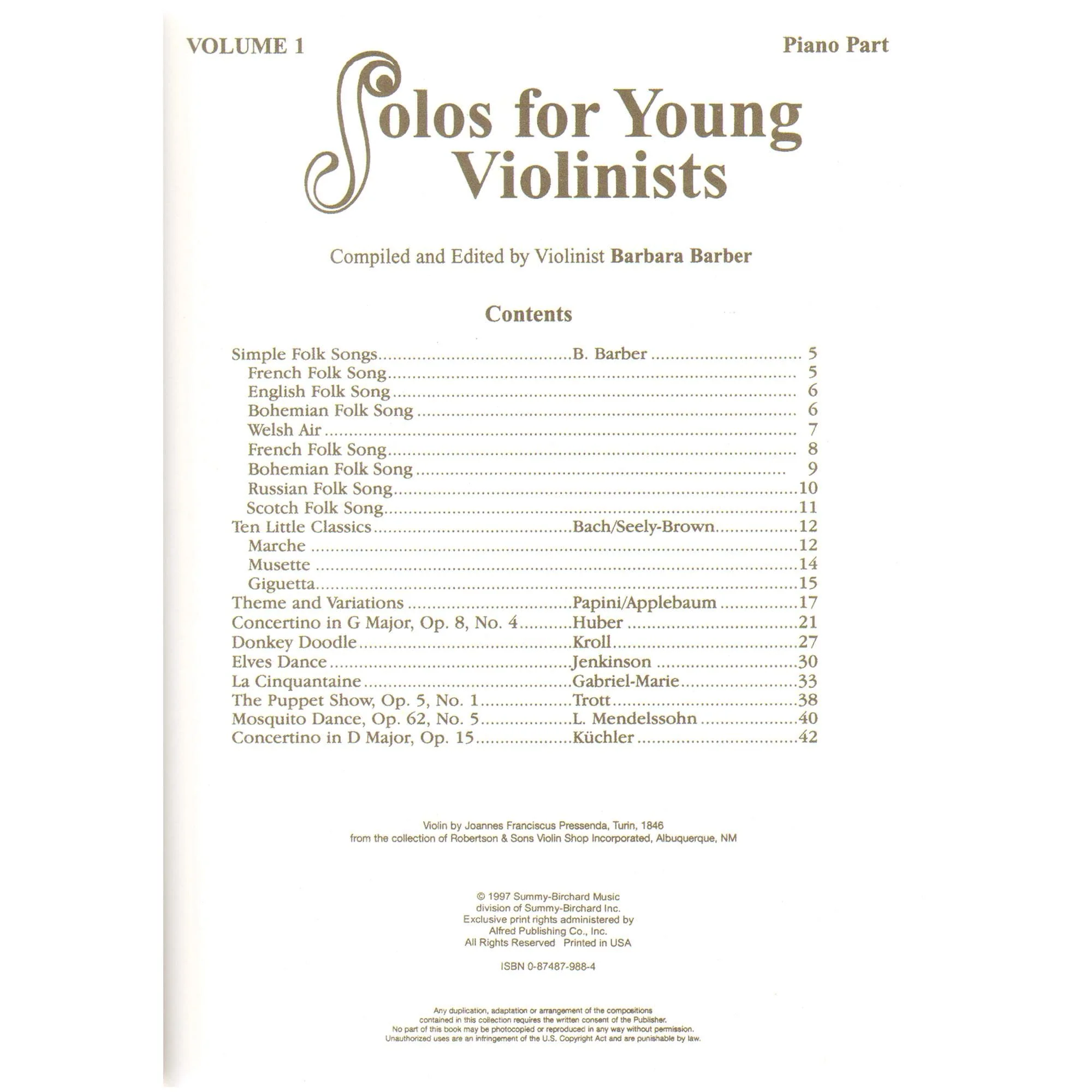 Solos for Young Violinists Volume 1 for Violin and Piano by Barbara Barber - Summy-Birchard Publication - Image 2