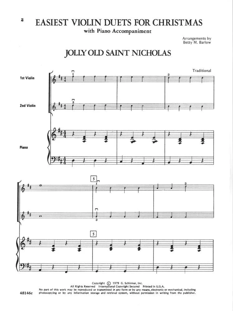 Barlow, Betty - Easiest Violin Duets for Christmas Book 1 with Piano Accompaniment - Schirmer Edition - Image 3