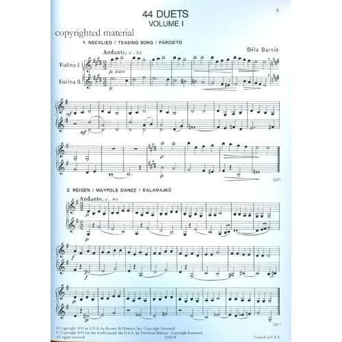 Bartók, Béla - 44 Duets, Volume 1 (Nos 1-25) - Two Violins - Boosey & Hawkes Edition - Image 2