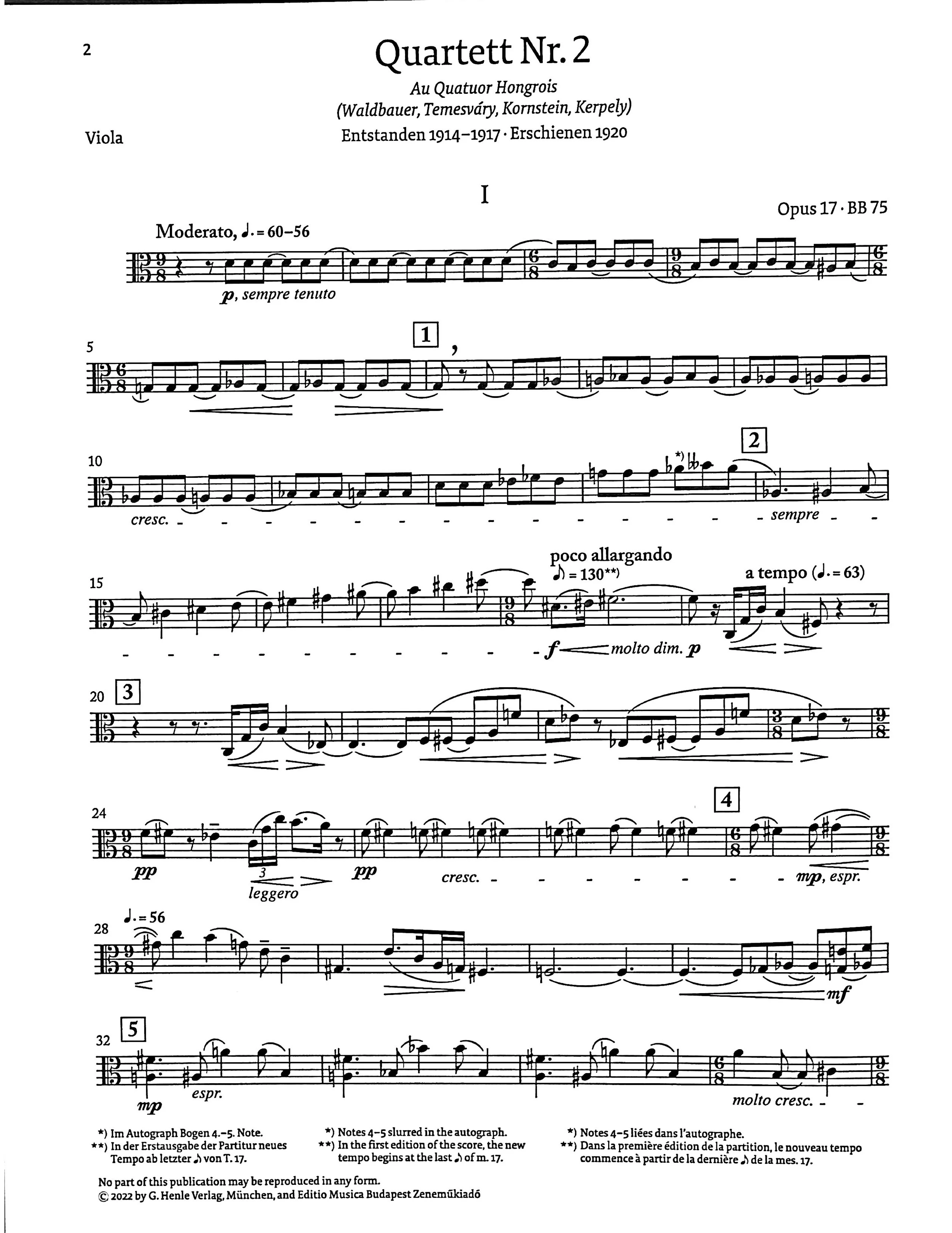 Bartok, Bela - String Quartet no. 2 op. 17 - Edited by Somfai - G. Henle Verlag - Image 3