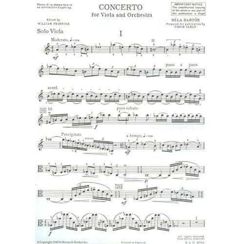 Bartok, Bela - Viola Concerto Op posth Sz128 Viola and Piano Reduction - Edited by Serly - Boosey & Hawkes Edition - Image 2