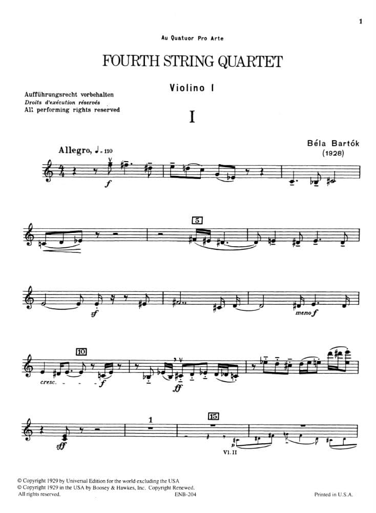 Bartók, Béla - Fourth String Quartet, Sz 95 - Set of Parts - Boosey & Hawkes Edition - Image 2