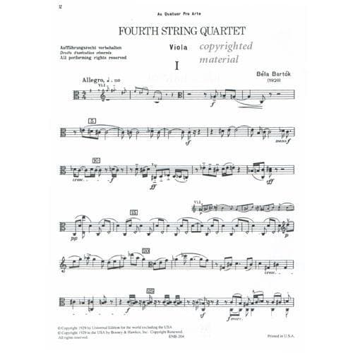 Bartók, Béla - Fourth String Quartet, Sz 95 - Set of Parts - Boosey & Hawkes Edition - Image 4