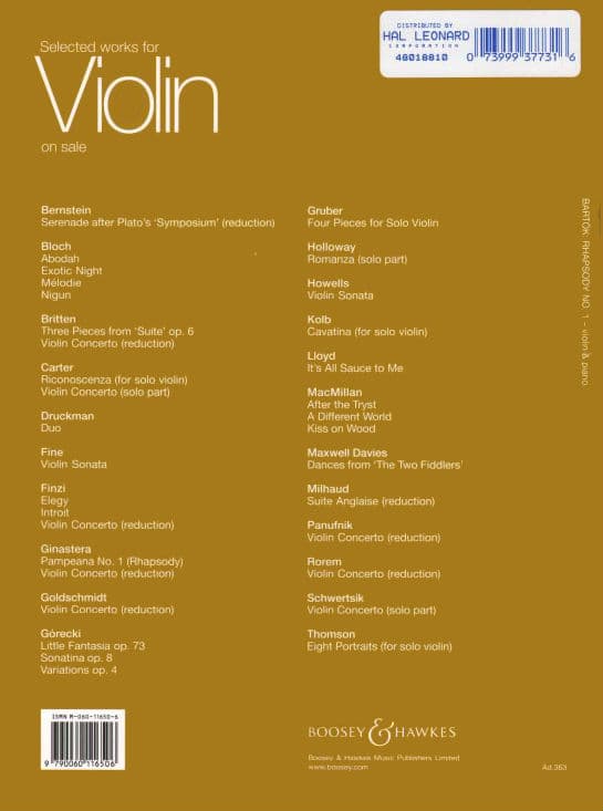 Bartók, Béla - First Rhapsody, Sz 94a ("Folk Dances") - Violin and Piano - Boosey & Hawkes Edition - Image 4
