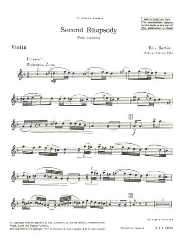 Bartók, Béla - Second Rhapsody, Sz 96a ("Folk Dances") - Violin and Piano - Boosey & Hawkes Edition - Image 2