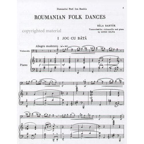 Bartok, Bela - Roumanian Folk Dances Sz 68 for Cello and Piano - Transcribed by Silva - Boosey & Hawkes Edition - Image 2