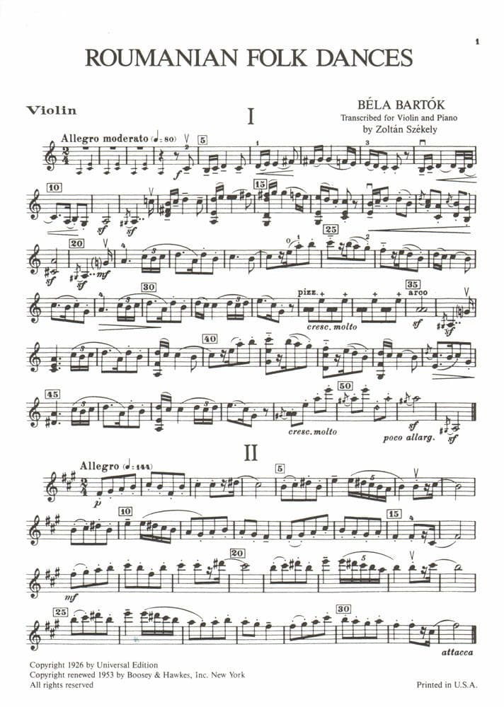 Bartok, Bela - Roumanian Folk Dances Sz 68 for Violin and Piano - Boosey & Hawkes Edition - Image 3